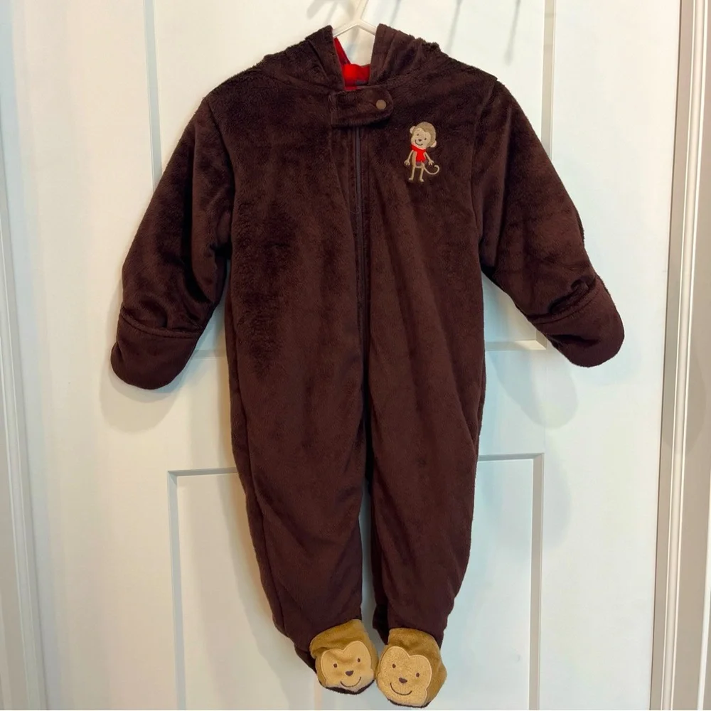 Carters Just One You Size 9 Month Monkey Baby Full Zip Hooded Winter‎ One-Piece